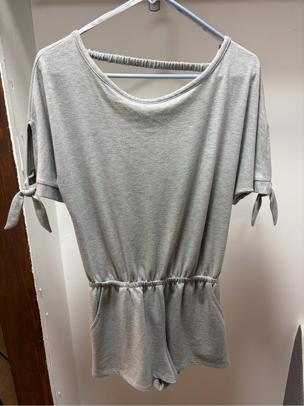 Lulus Short Sleeve Knit Romper in Light Gray